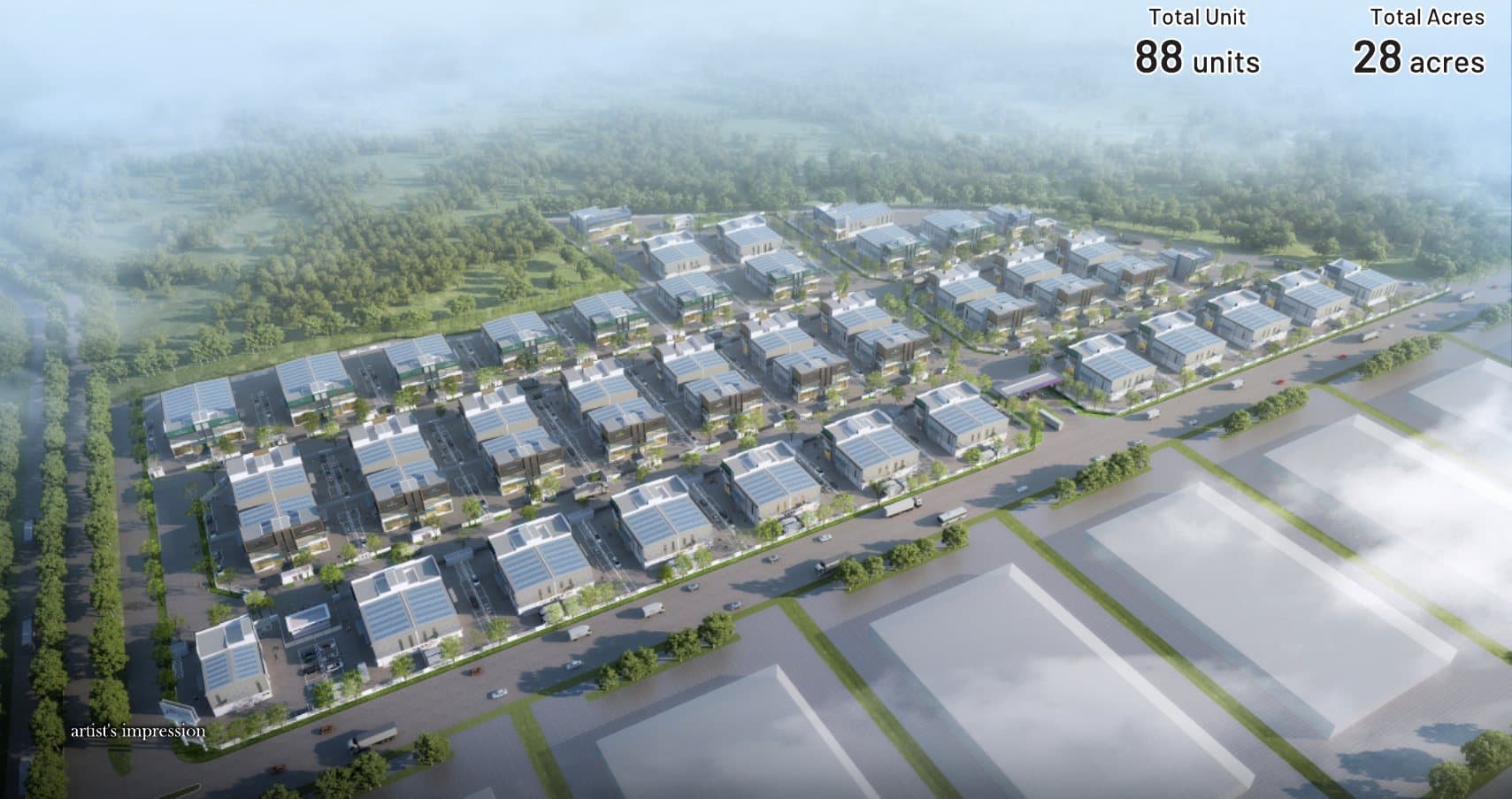 Aerial view of the 88-unit Ideal Business Hub development at Bertam, Penang