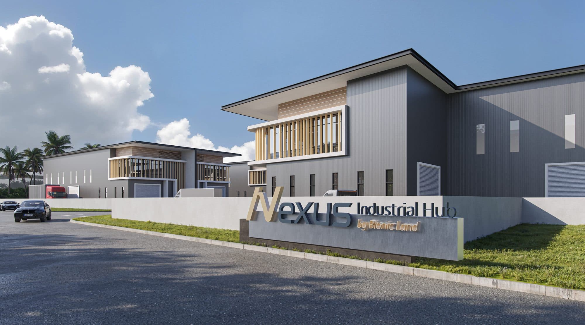 Entrance statement wall of Nexus Industrial Hub by Bionic Land, Sungai Jawi