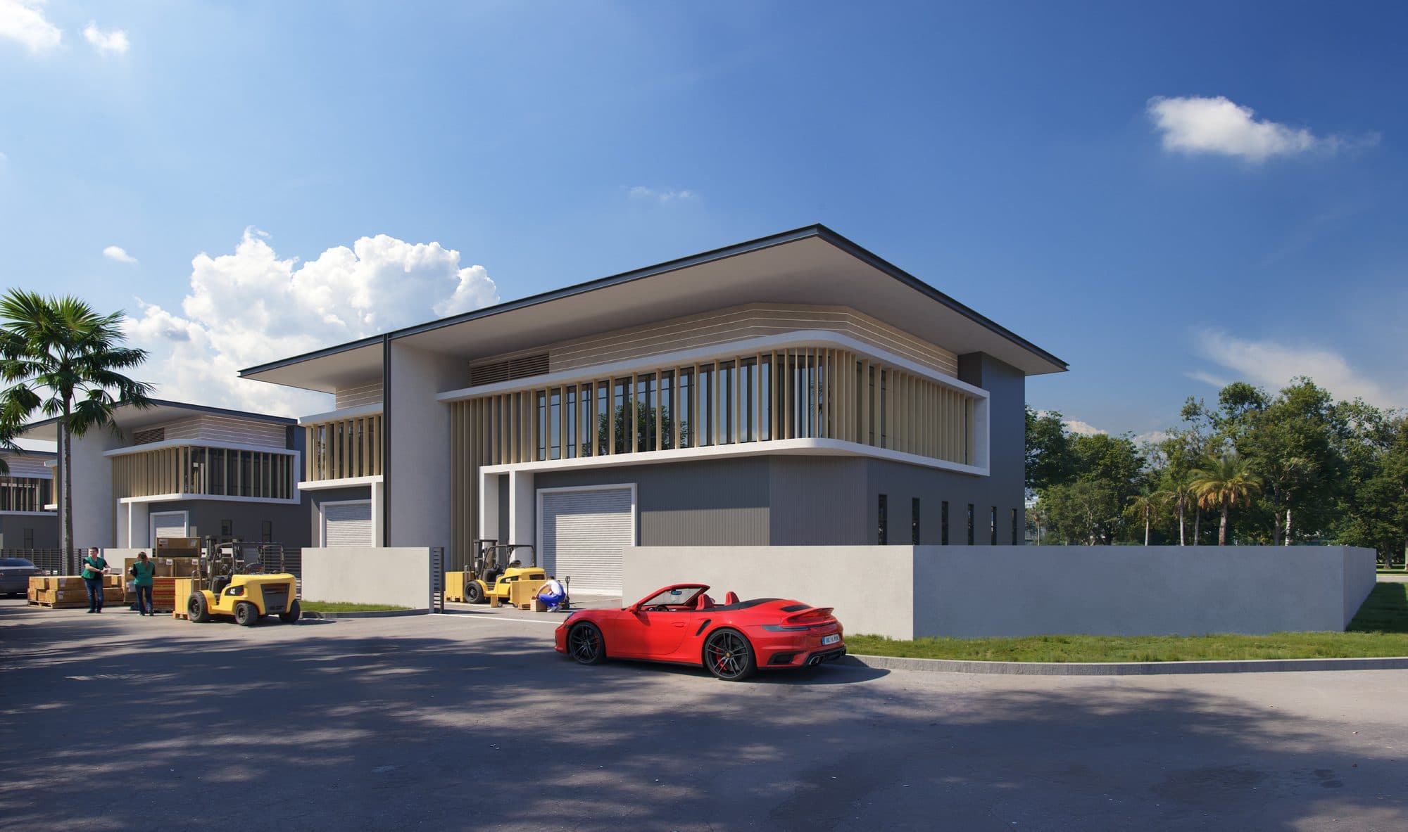 Exterior of a 2-storey semi-detached factory at Nexus Industrial Hub, Sungai Jawi